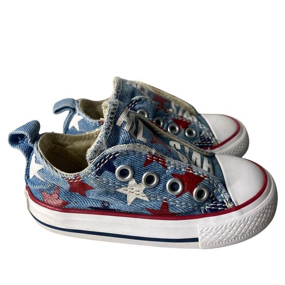 Converse Star Spangled Stars Toddler Sneakers 5C Blue Red Low Slip on - Picture 1 of 8